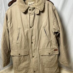 Vintage Woolrich Jacket Mens Workwear Barn Chore Coat Sherpa Lined Tan Medium US